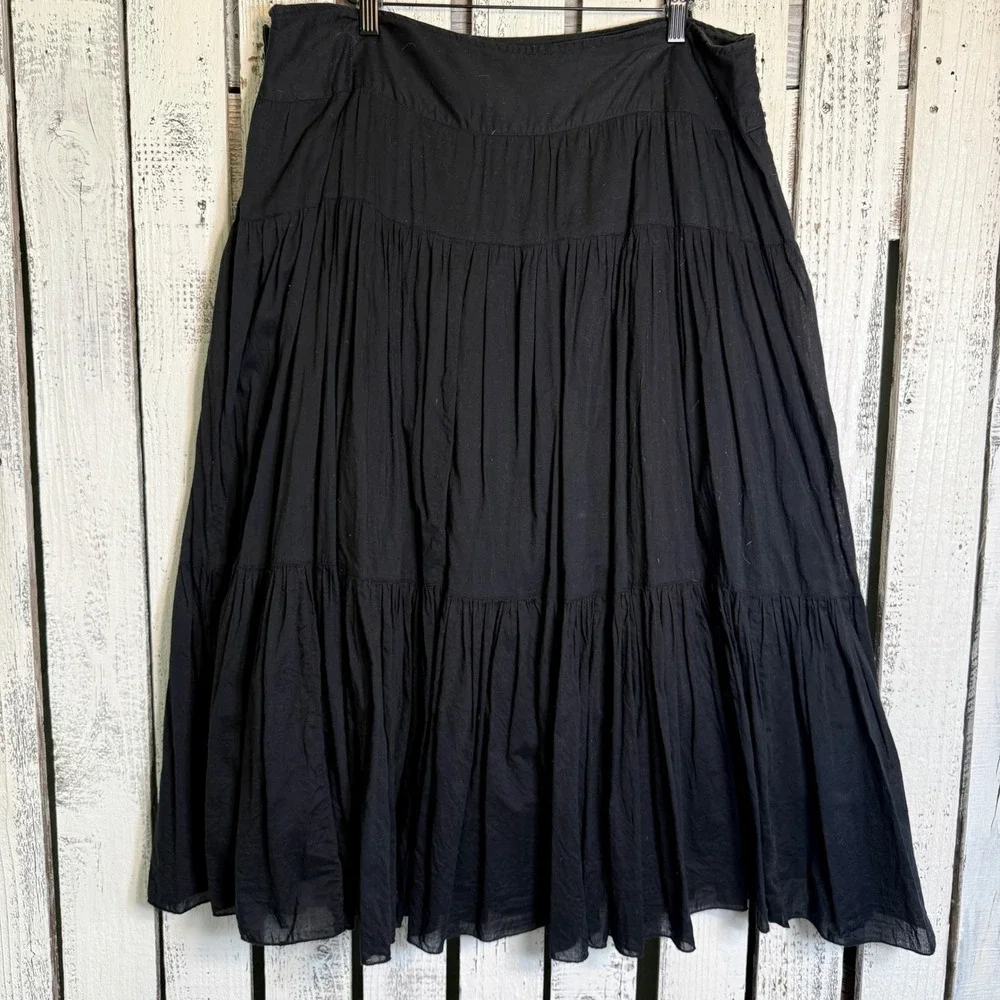 VTG‎ Kaktus Boho Black Midi Broom Skirt size XL Sequin Beaded Hippie Festival